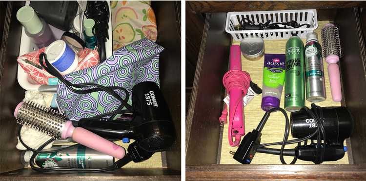 Hair Care Drawer Before and After Bathroom Decluttering