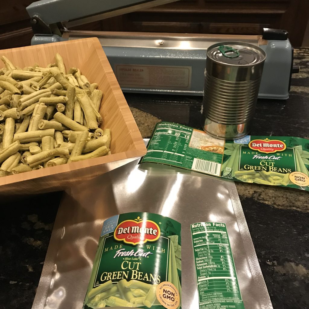 Adding a label to freeze dried green beans